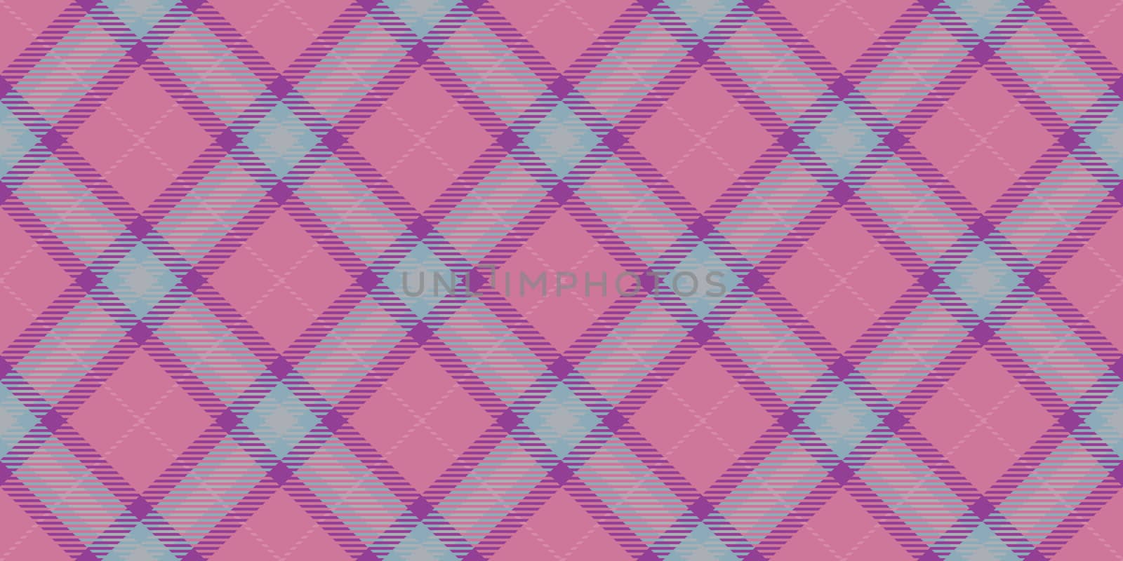 Pink Blue Seamless Checkered Rhombuses Pattern. Plaid Rug Background. Tartan Texture.