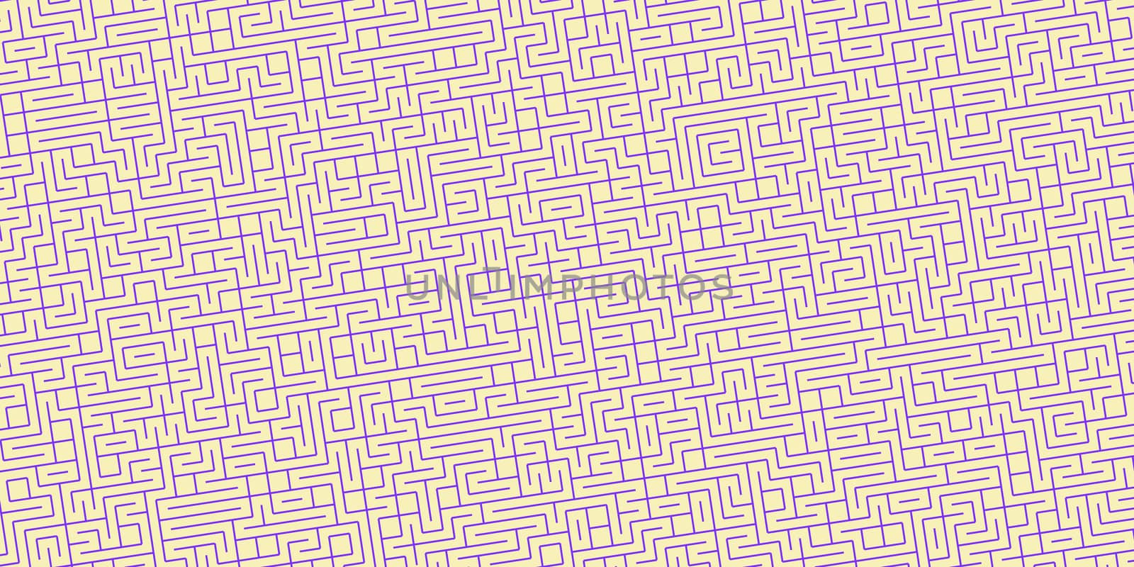 Light Yellow Violet Seamless Outline Labyrinth Background. Maze Path Puzzle Concept. Difficulty Logical Mind Creativity Abstraction.