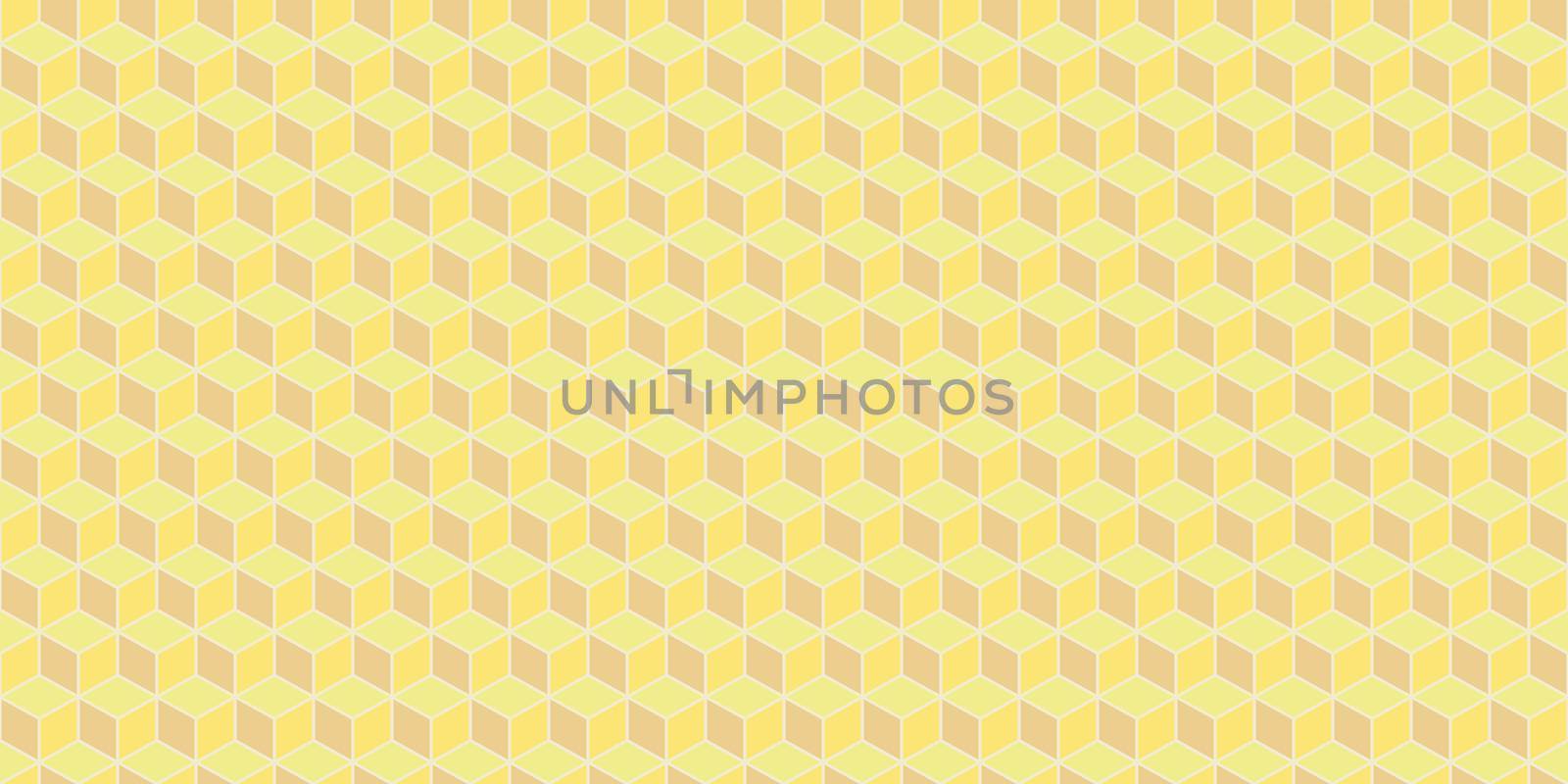 Yellow Honey Seamless Cube Pattern Background. Isometric Blocks Texture. Geometric 3d Mosaic Backdrop.