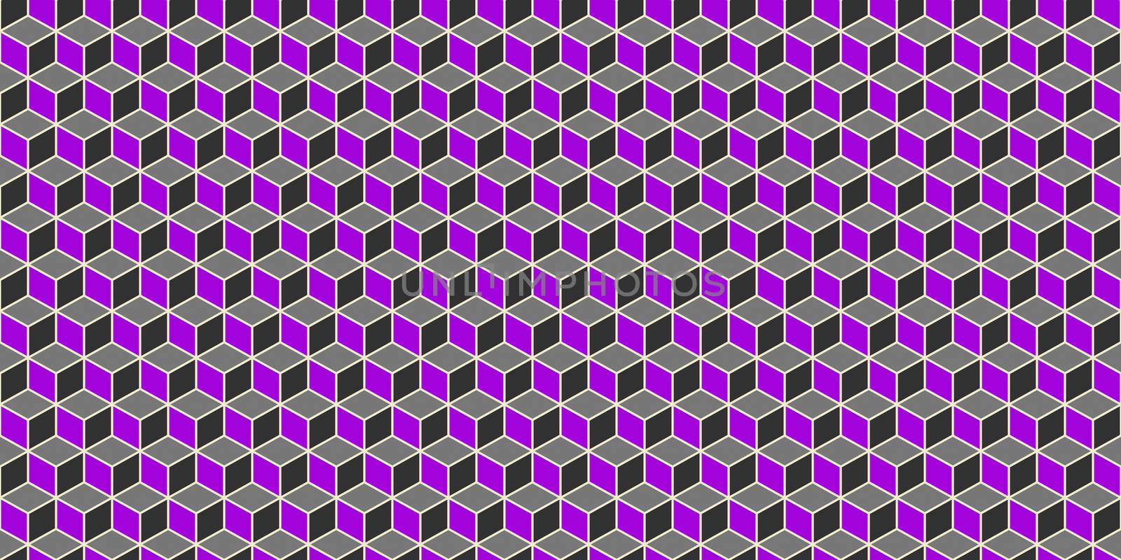 Purple Grey Seamless Cube Pattern Background. Isometric Blocks Texture. Geometric 3d Mosaic Backdrop.