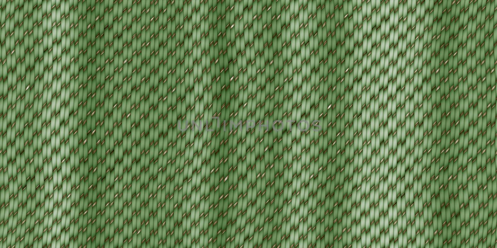 Green Cross Weave Texture. Wicker Rattan Background Surface. 3D Rendering. 3D Illustration.