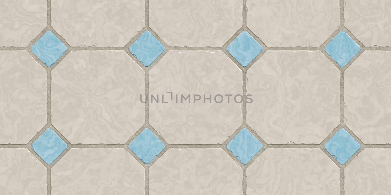 Beige Blue Seamless Classic Floor Tile Texture. Simple Kitchen, Toilet or Bathroom Mosaic Tiles Background. 3D rendering. 3D illustration.