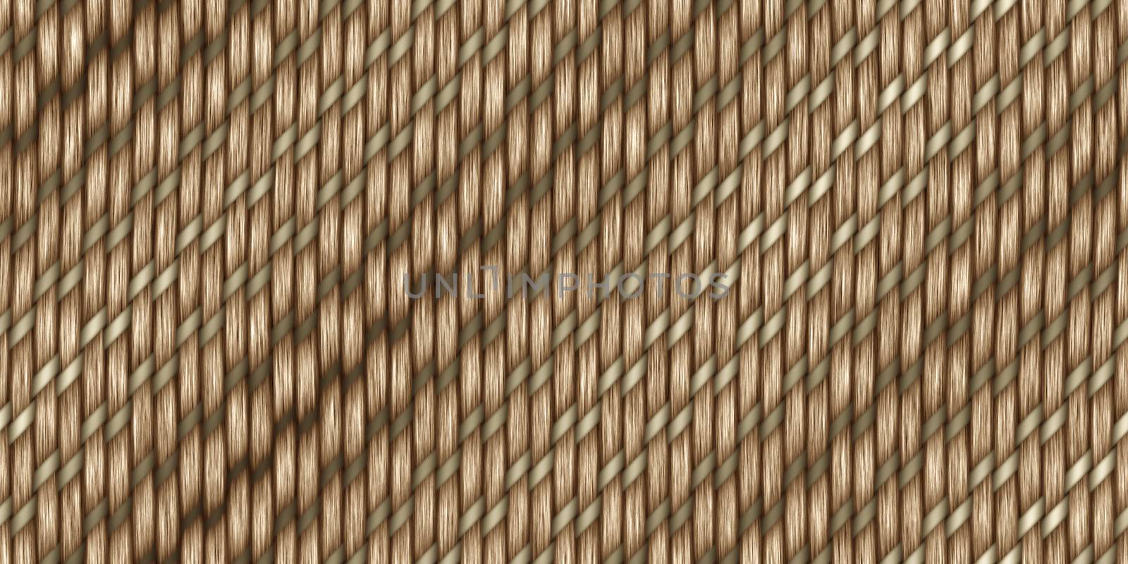 Light Brown Cross Weave Texture. Wicker Rattan Background Surface. 3D Rendering. 3D Illustration.
