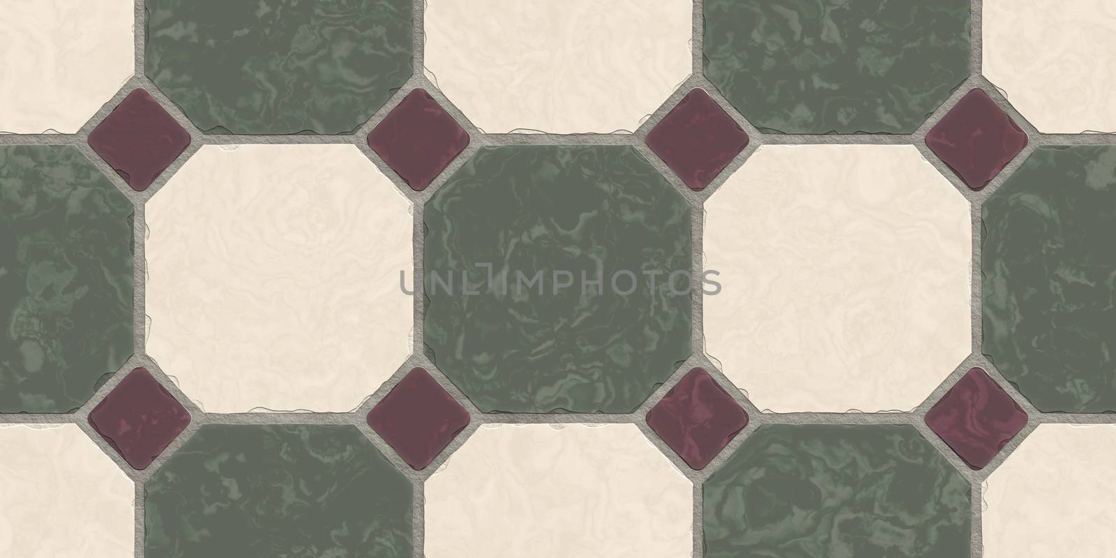 Beige Bogie Green Seamless Classic Floor Tile Texture. Simple Kitchen, Toilet or Bathroom Mosaic Tiles Background. 3D rendering. 3D illustration. by sanches812