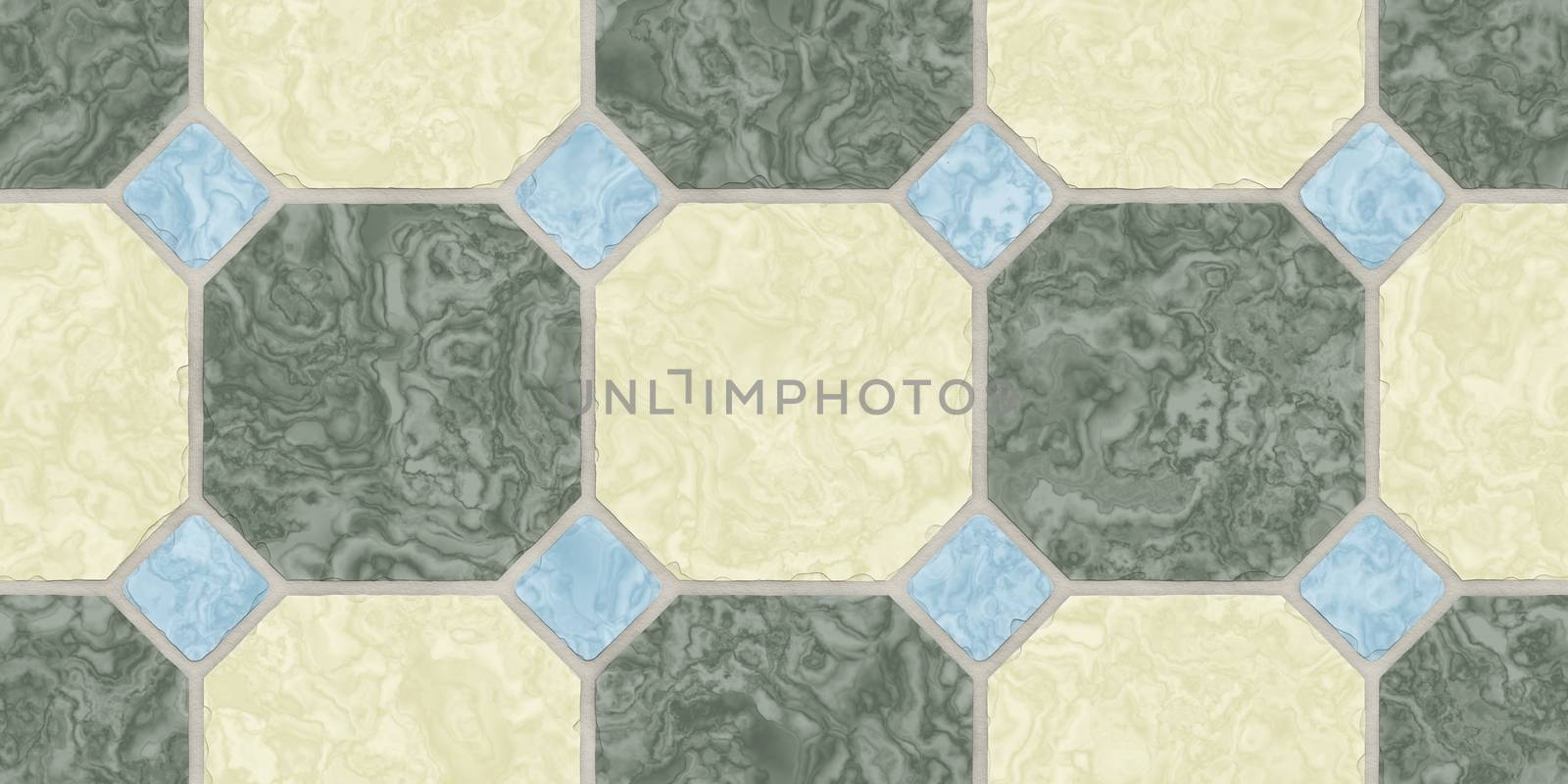 Beige Bogie Green Blue Seamless Classic Floor Tile Texture. Simple Kitchen, Toilet or Bathroom Mosaic Tiles Background. 3D rendering. 3D illustration.