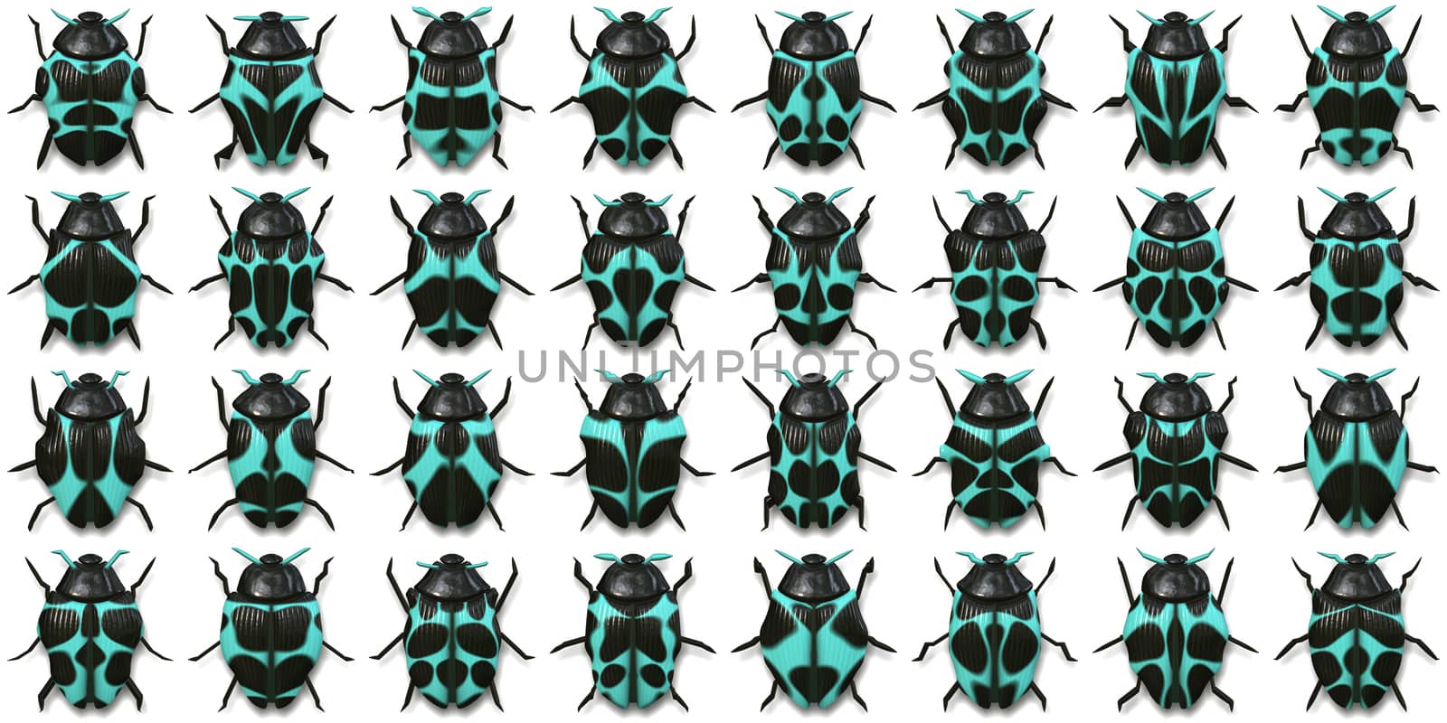 Isolated Beetle Collection Background. Many Bugs Wildlife Surface. Macro Closeup. 3D Illustration. 3D Rendering. by sanches812