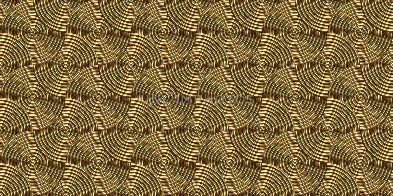 Gold art deco seamless texture. Vintage rings background. Metal circles pattern.