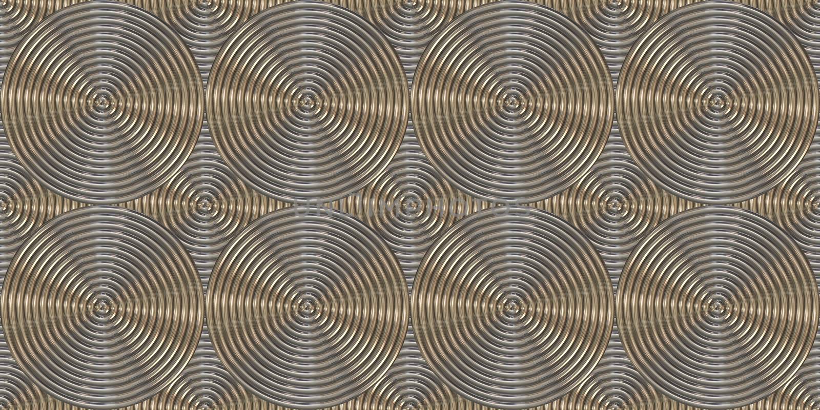 Vintage rings background. Gold silver art deco seamless texture. Metal circles pattern.