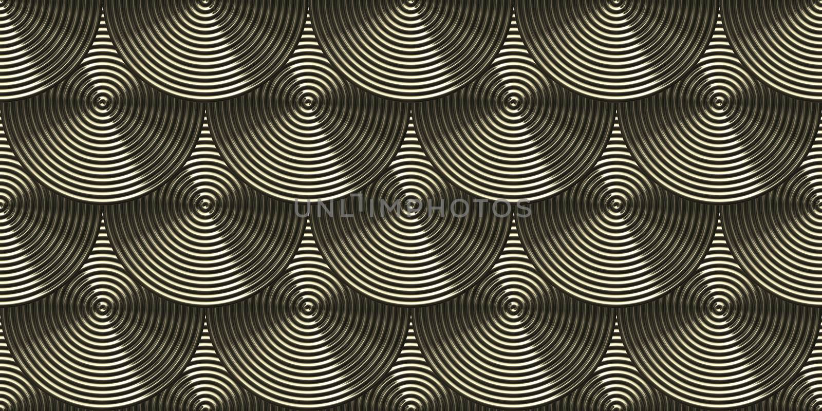 Dark art deco seamless texture. Vintage rings background. Metal circles pattern.