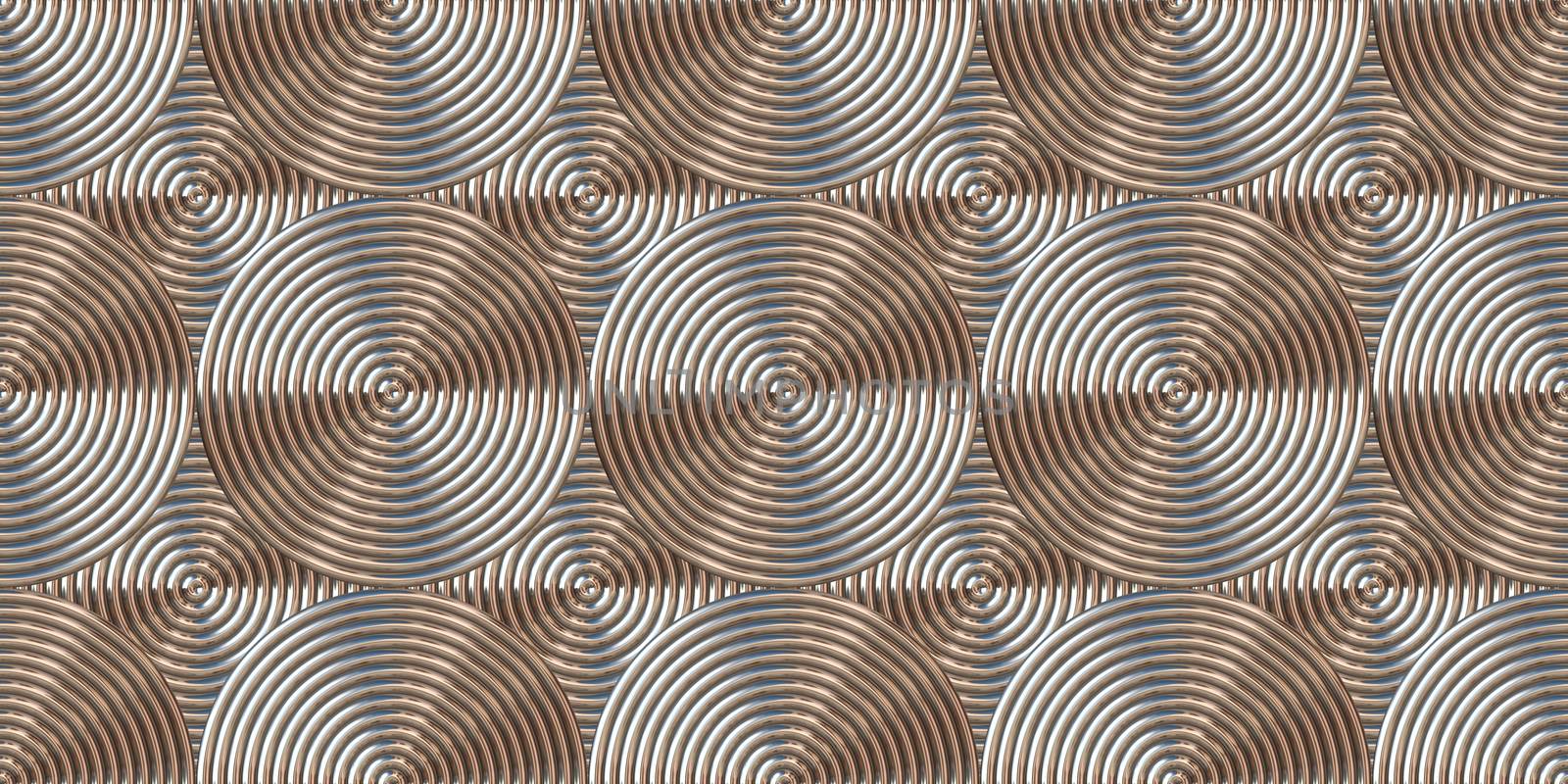 Chrome art deco seamless texture. Vintage silver rings background. Metal circles pattern.