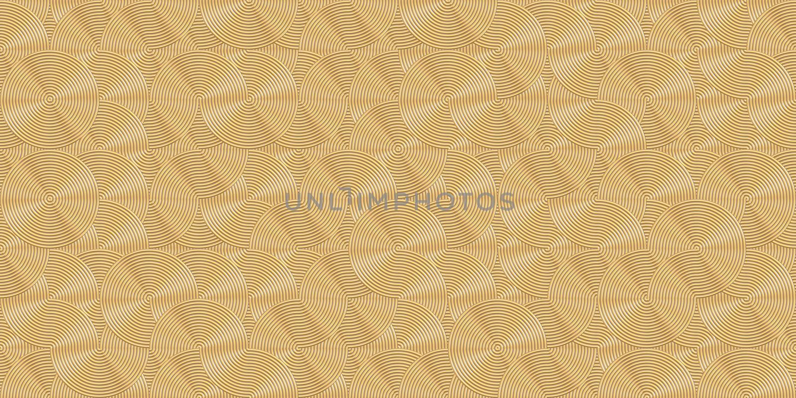 Vintage rings background. Metal circles pattern. Gold art deco seamless texture.