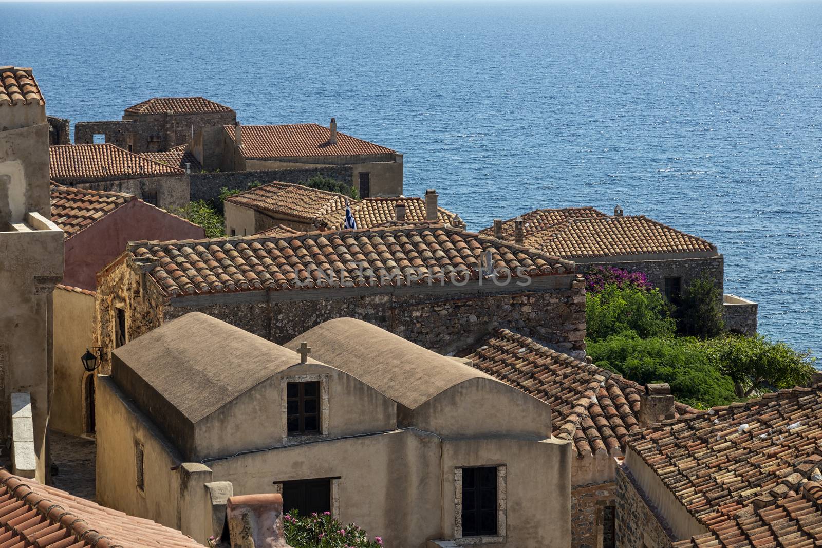 View of the old town of Monemvasia in Lakonia of Peloponnese, Gr by ververidis