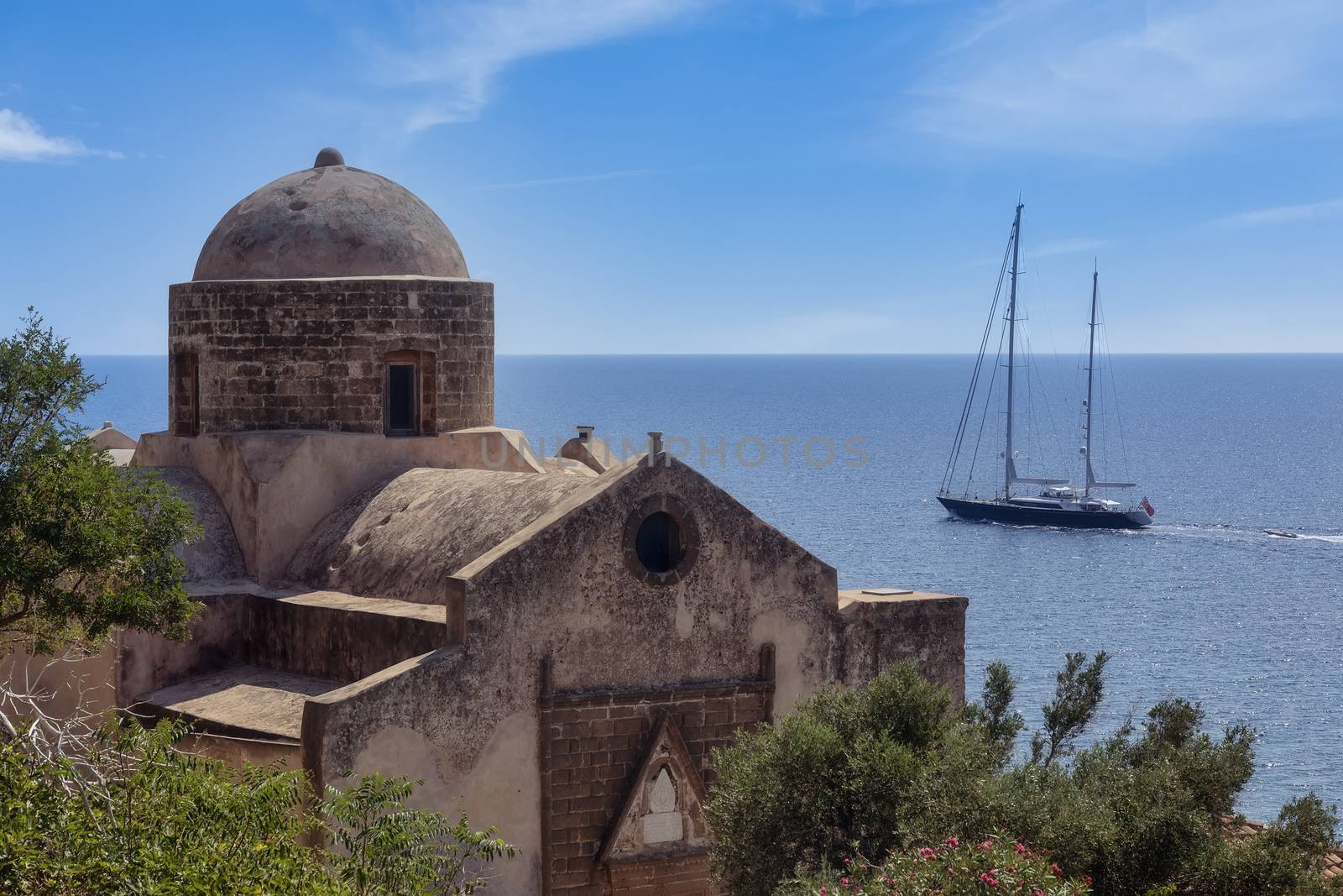 View of the old town of Monemvasia in Lakonia of Peloponnese, Gr by ververidis