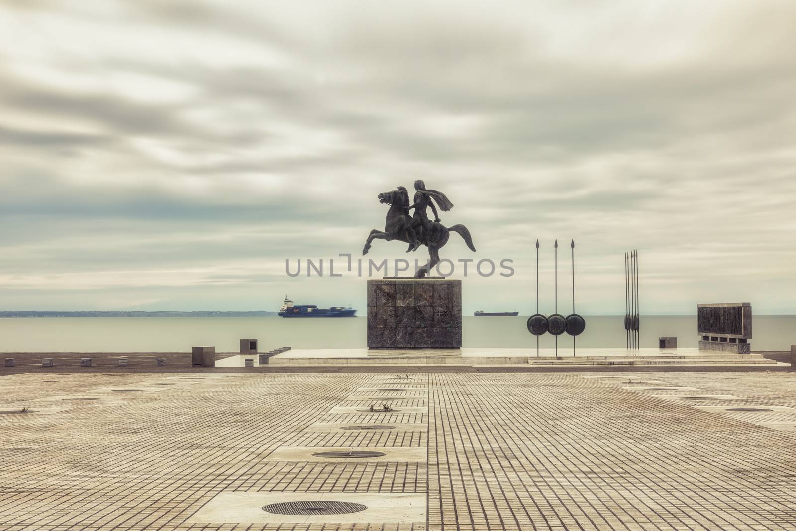 Thessaloniki, Greece - March 26, 2020:A view of empty streets, parks,  and attractions in Thessaloniki after Greece imposed a lockdown to slow down the spread of the coronavirus disease. long exposure