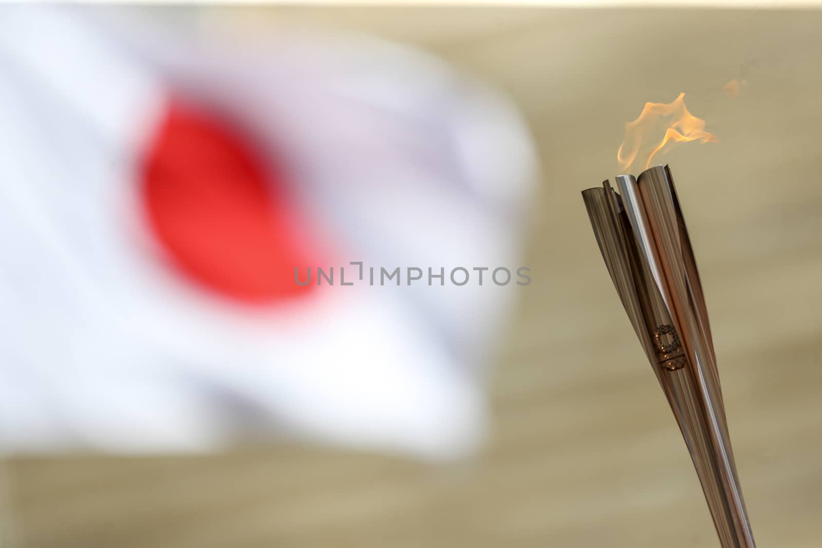 Athens, Greece - March 19, 2020: Olympic Flame handover ceremony for the Tokyo 2020 Summer Olympic Games at the Panathenaic Kallimarmaro Stadium