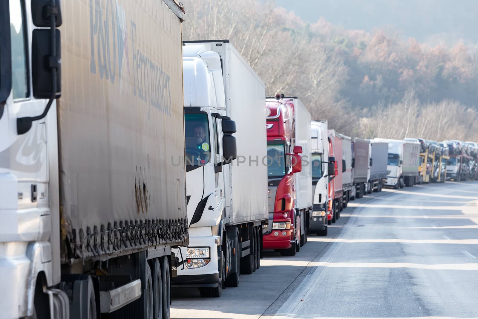 International transport trucks are blocked  from the border cros by ververidis