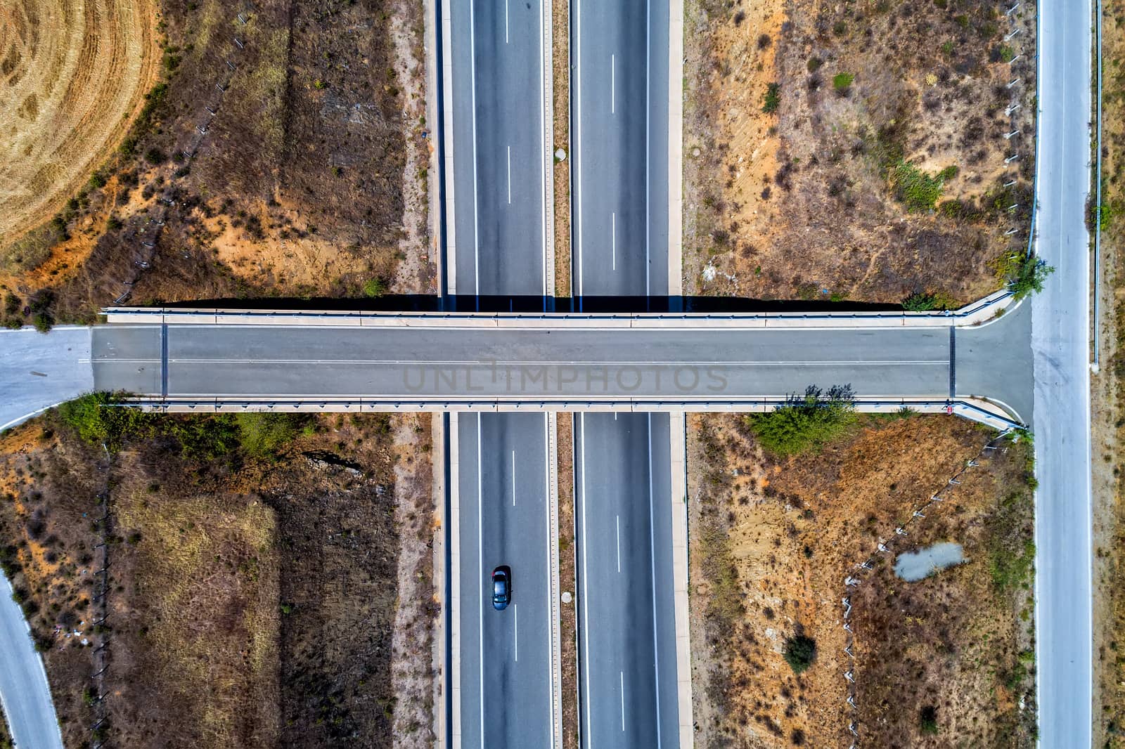 Aerial view of the national road (Egnatia Odos) that crosses Greece from the Evros to Igoumenitsa