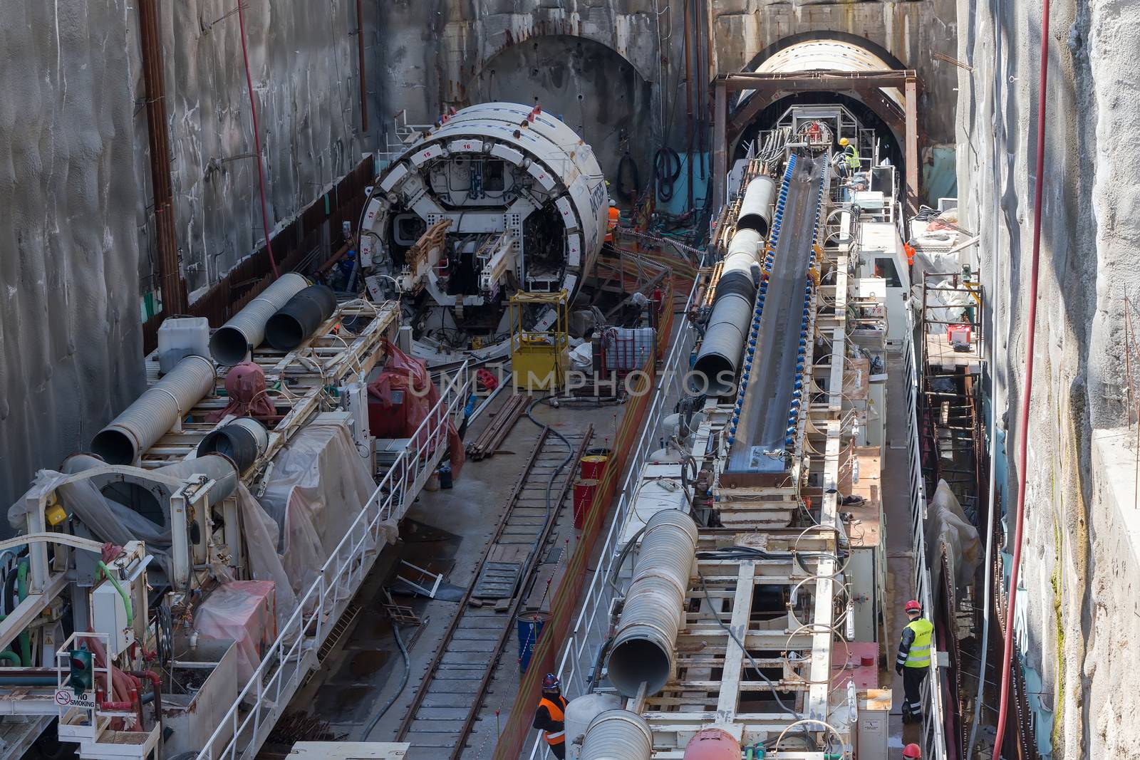  Tunnel Boring Machines at construction site of metro by ververidis