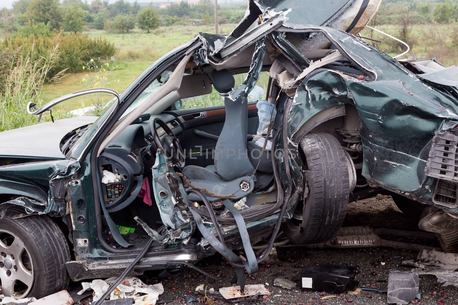 VERIA, GREECE - OCTOBER, 5, 2014:A large truck crashed into a number of cars and 4 people were killed and many were injured in a multi-vehicle collision that occurred on Egnatia Odos.
