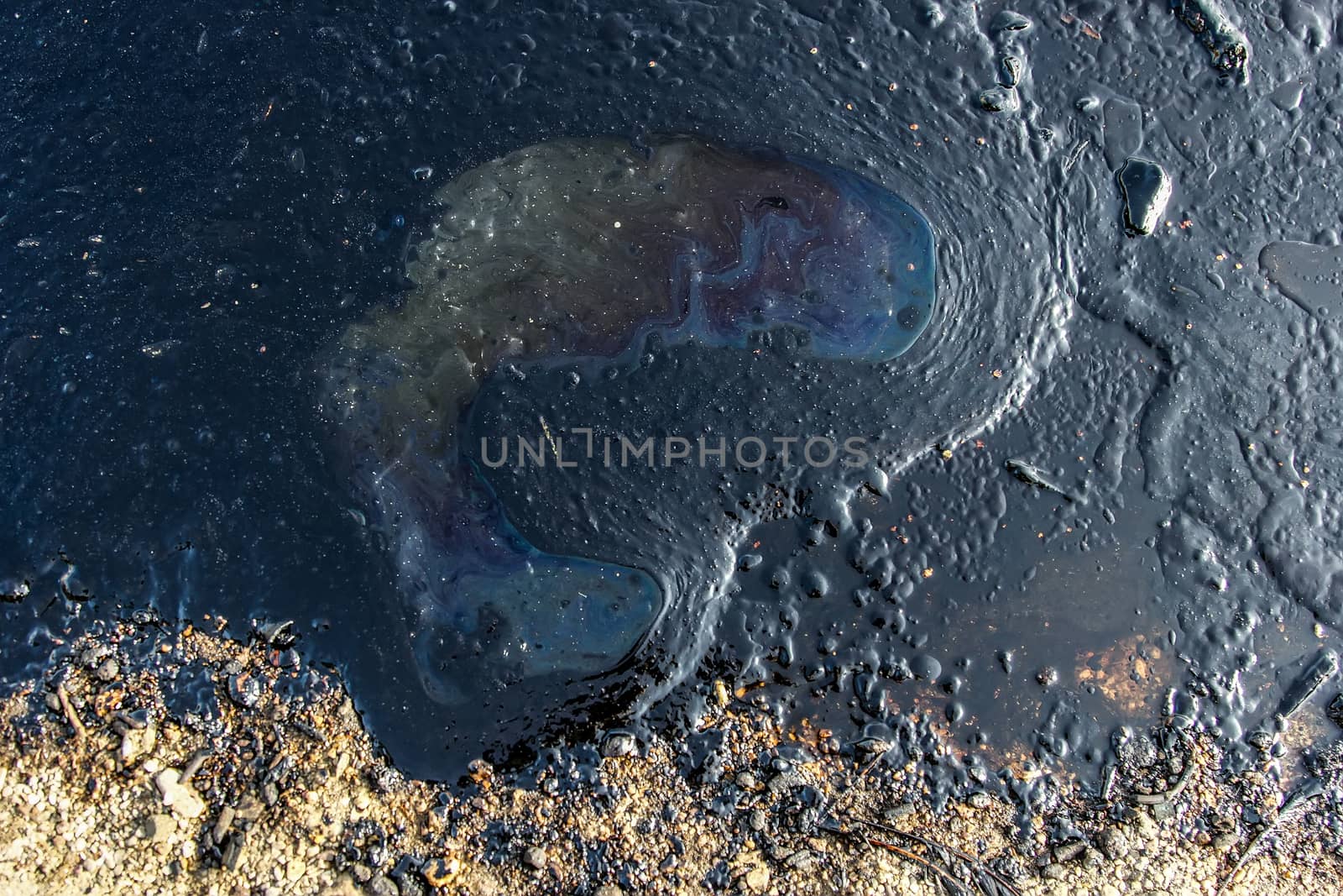 Salamina, Athens, Greece - Sept 13, 2017:Oil, leaked from a sinked ship, come ashore in Salamina Island near Athens, after an old tanker sank close to Salamis island  