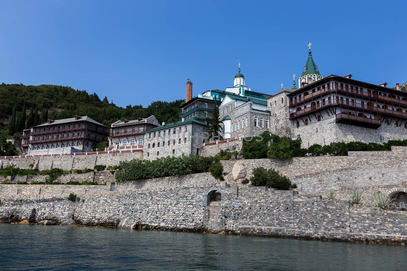 Russian St. Pantaleon Orthodox monastery at Mount Athos by ververidis