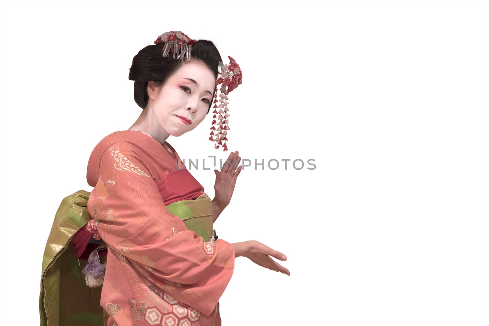 Clipping japanese geisha maiko girl in kimono on a white background by kuremo