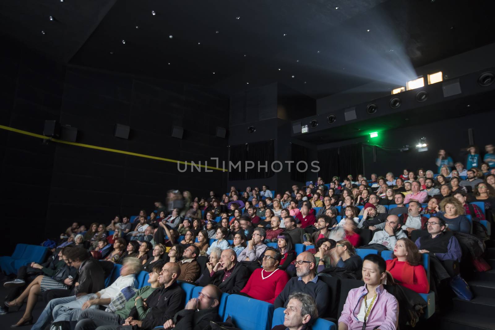 Thessaloniki, Greece - November 6, 2017: Spectators watching in the cinema during the 58th international Thessaloniki Film Festival at Jonh Cassavetes Cinema