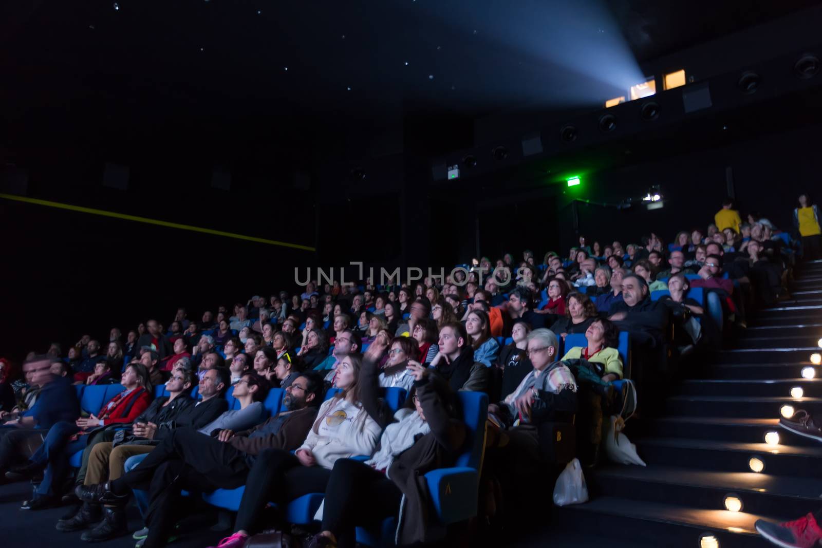 Thessaloniki, Greece - March 5, 2017: Spectators watching in the cinema during the 19th international Thessaloniki Documentary Festival at Olympion Cinema