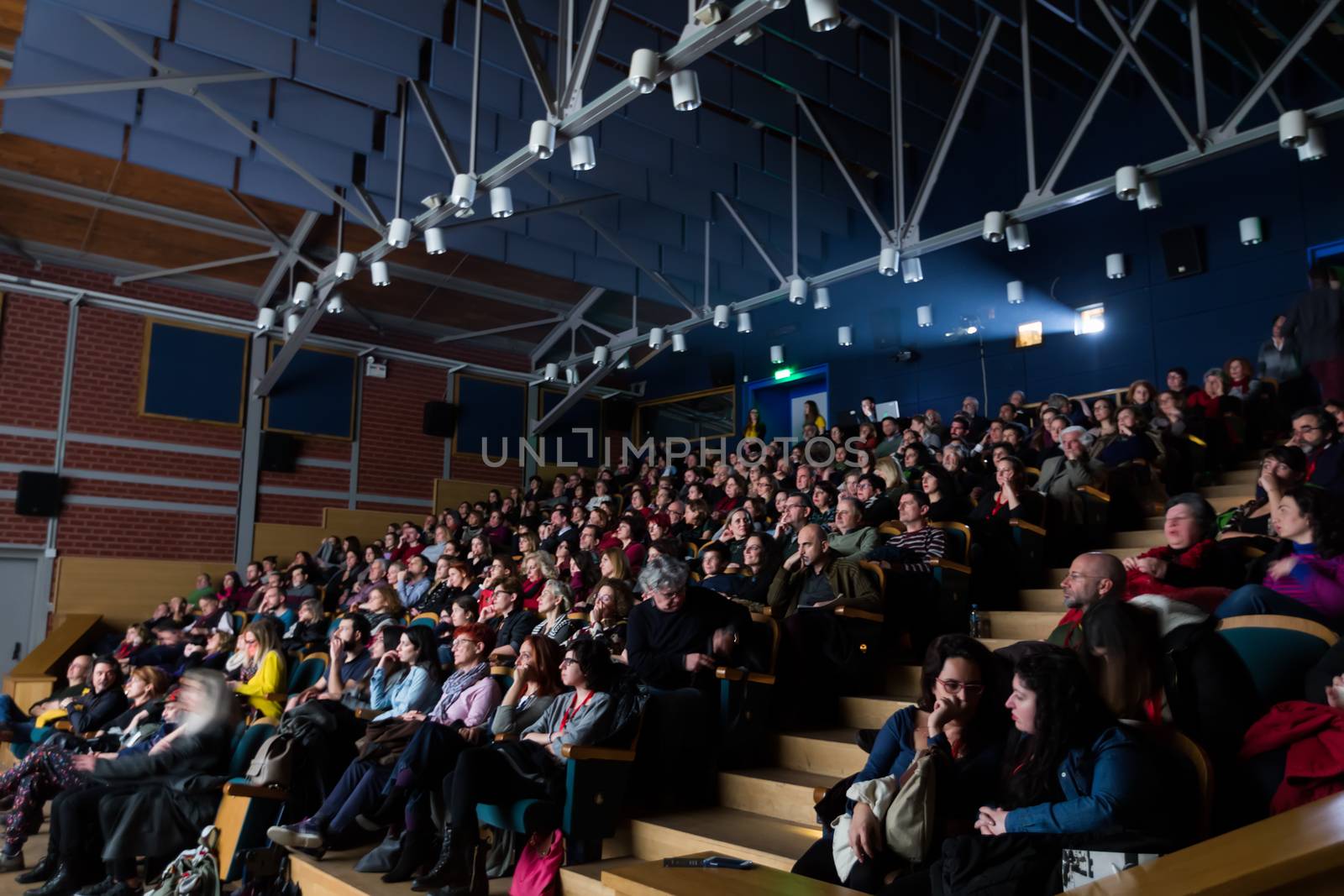 Thessaloniki, Greece - March 9, 2017: Spectators watching in the cinema during the 19th international Thessaloniki Documentary Festival at Olympion Cinema