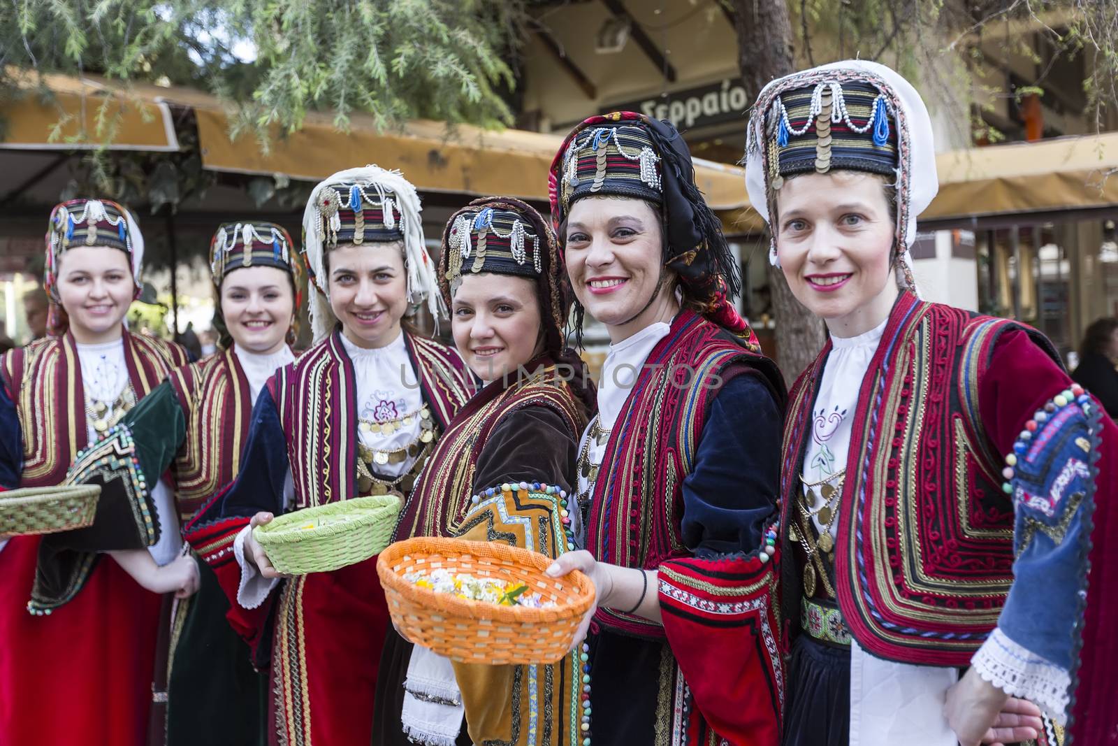 Thessaloniki, Greece- April 17, 2015: Folk dancers from the Crete club at the parade in Thessaloniki, Greece.