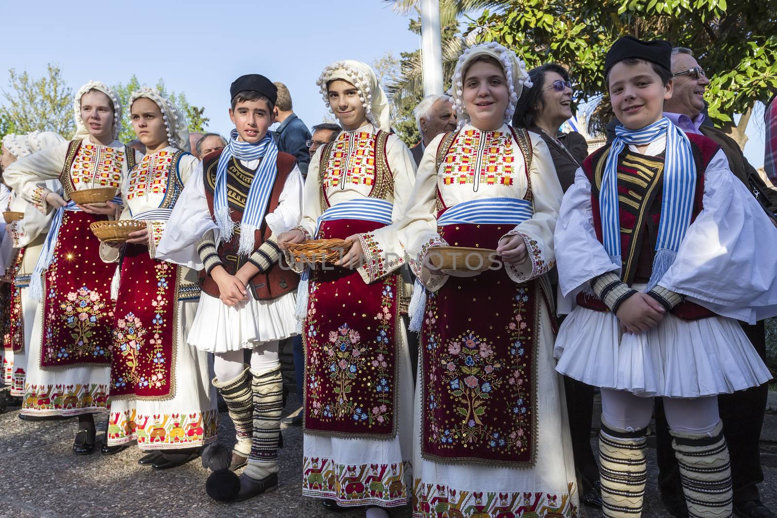 Folk dancers from the Crete club at the parade in Thessaloniki, by ververidis