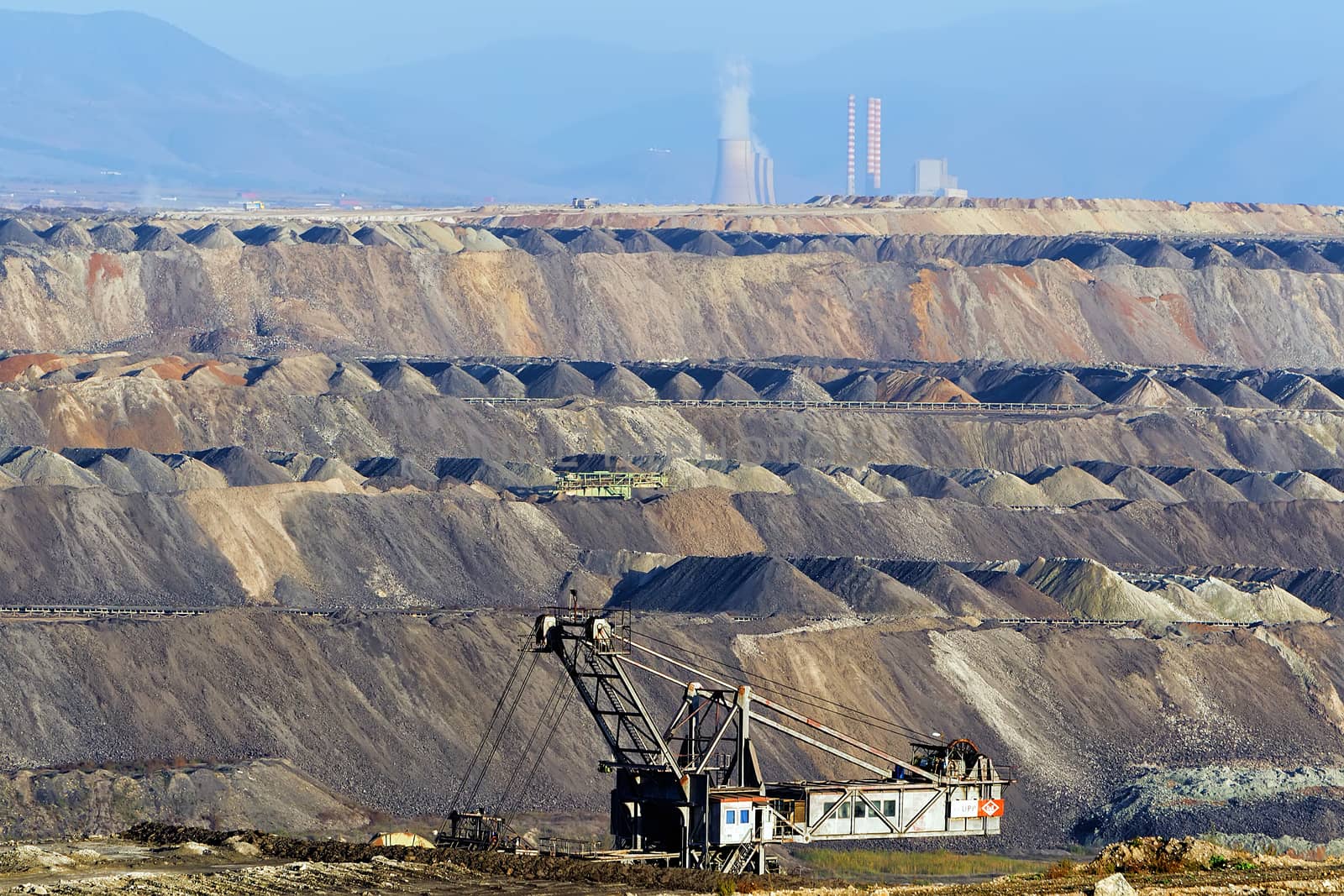 Very Large excavators at work in lignite (brown coal) mine in Kozani, Greece.