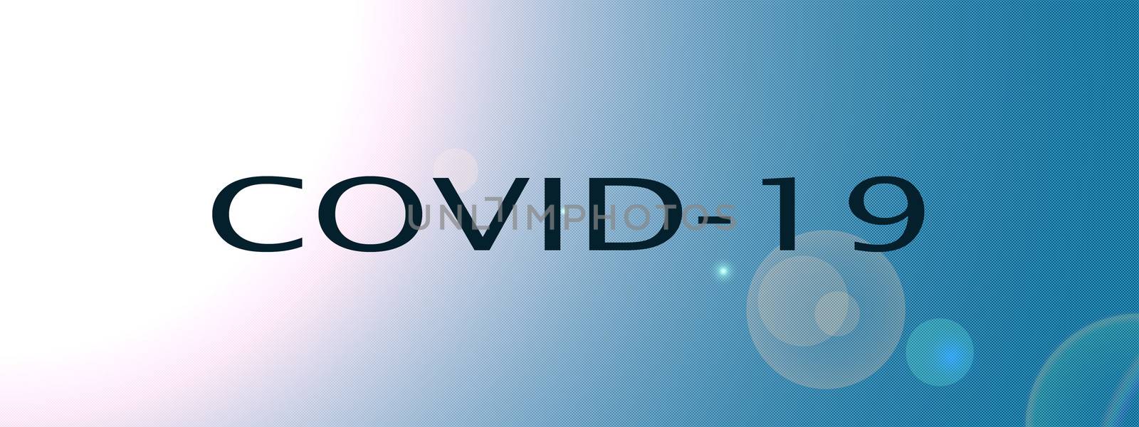 Graphic representation of Covid-19 on a gradient background. Gradient from right to left, bluish white with sun glare