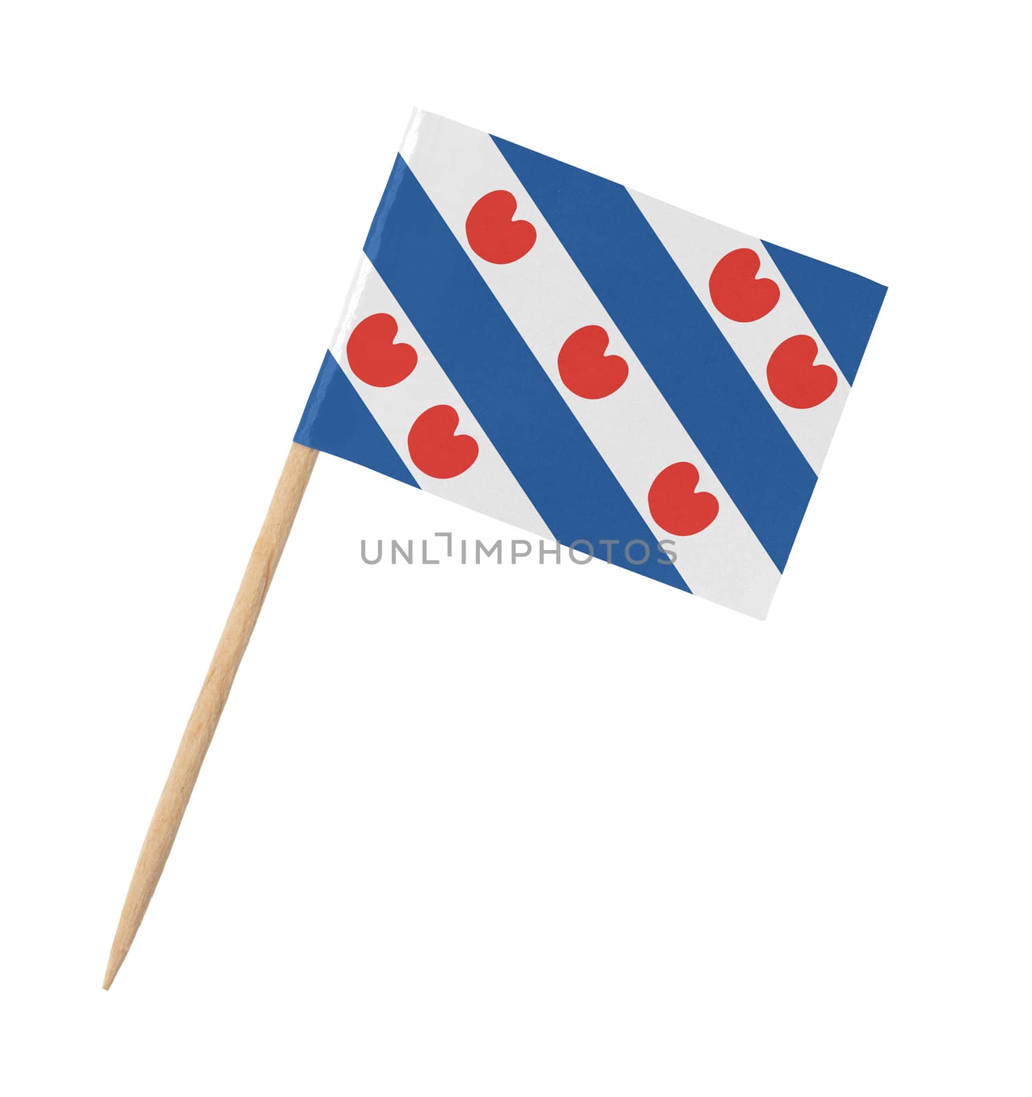 Small paper Frisian flag on wooden stick, isolated on white