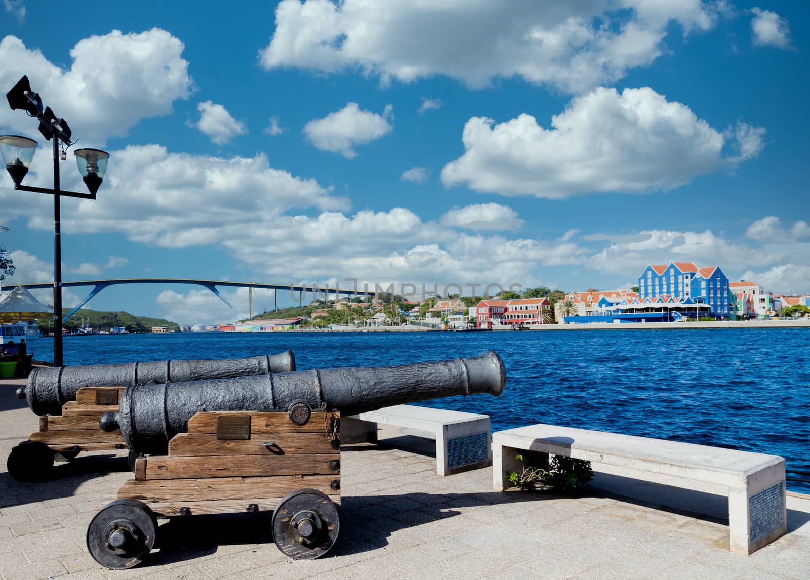 Old cannons on walkway in Curacao