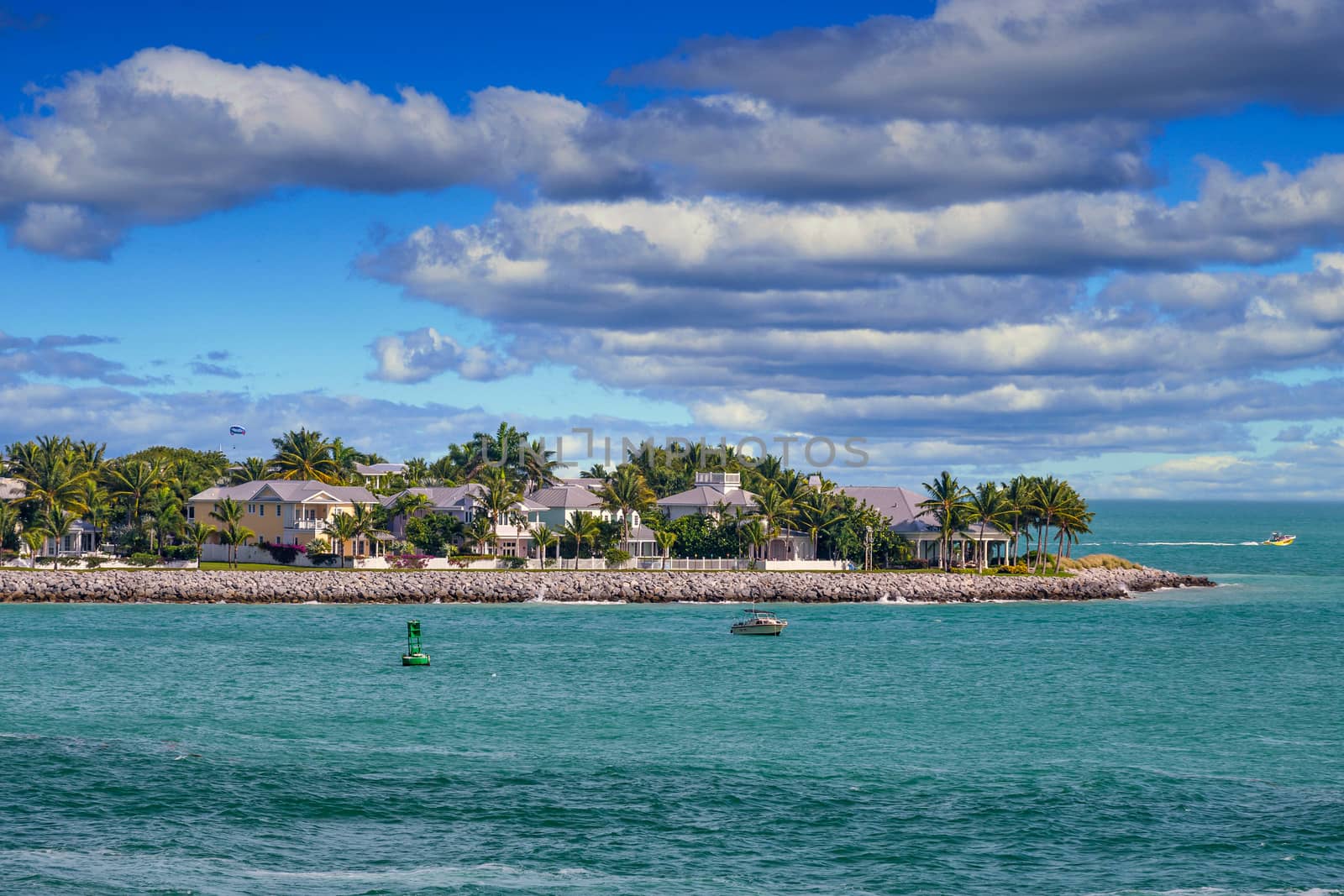 Leisure boats and parasails off the coast of Key West