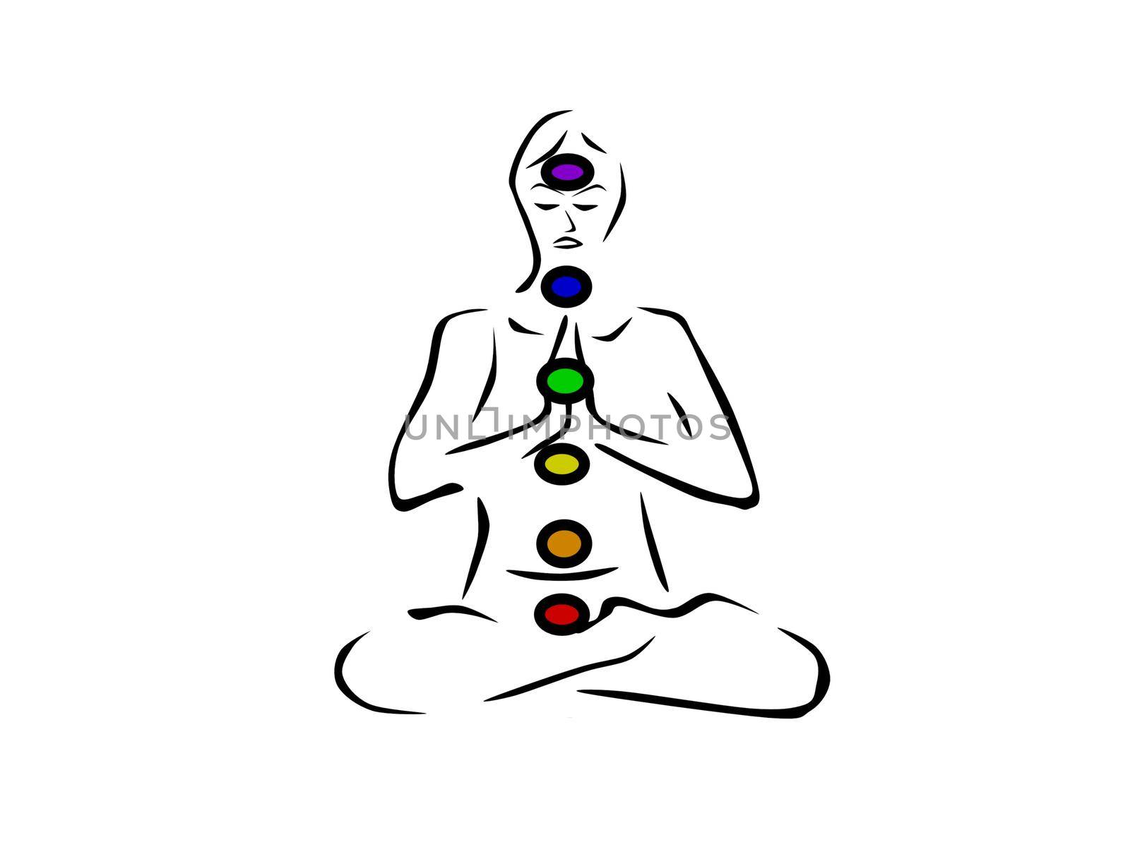 person in yoga position with colors chakra colors - 3d rendering