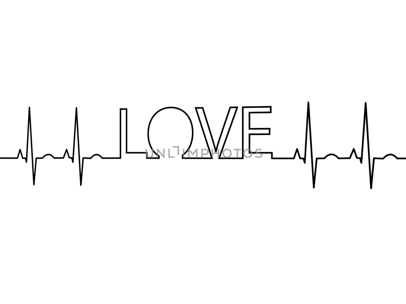 heartbeat with black word love on white background - 3d rendering