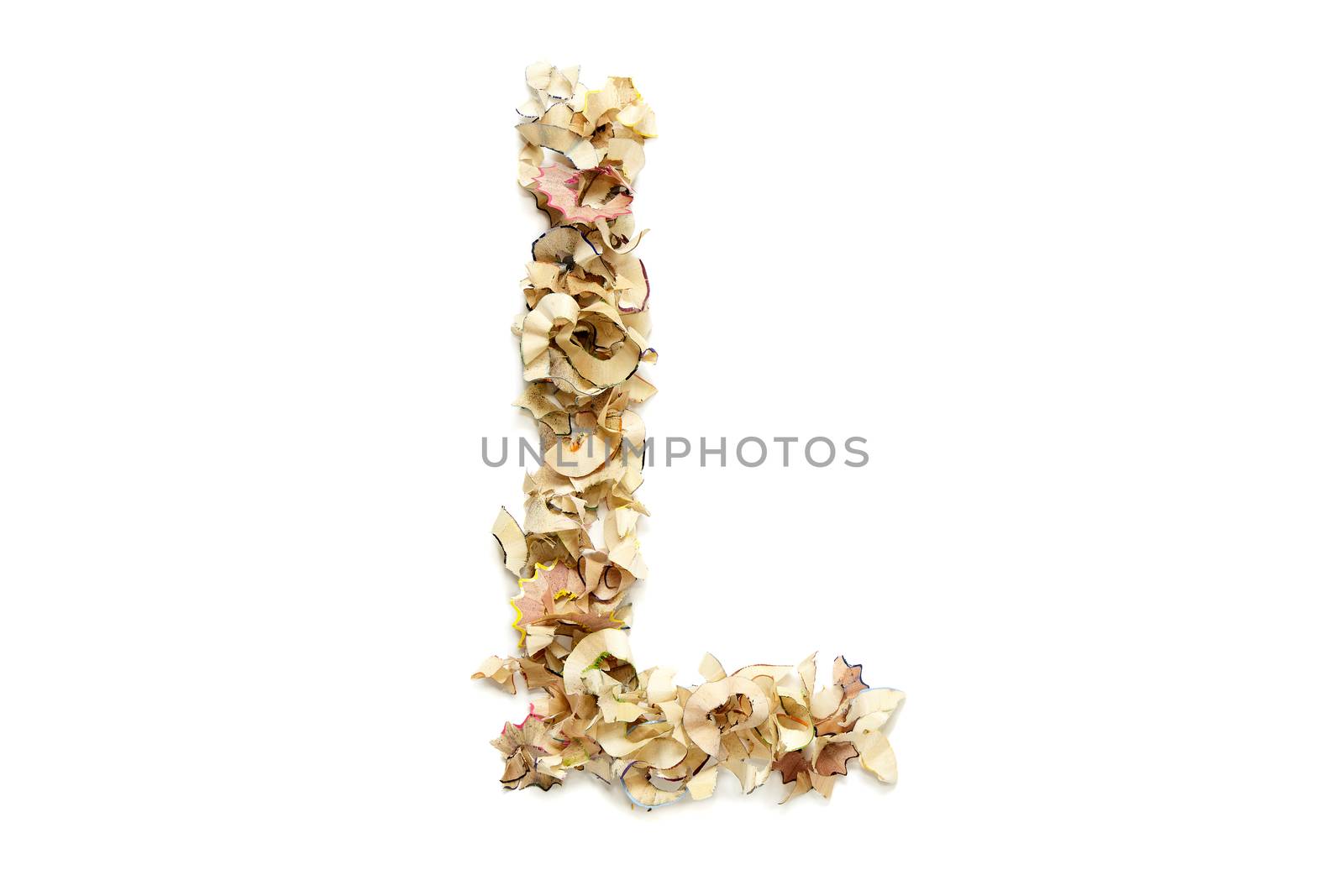 Letter L made from coloured pencil shavings for use in your design.