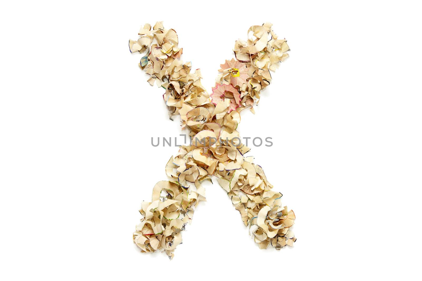 Letter X made from coloured pencil shavings for use in your design.