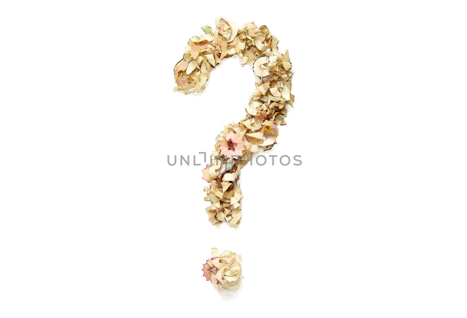 Question mark made from pencil shavings for use in your design.