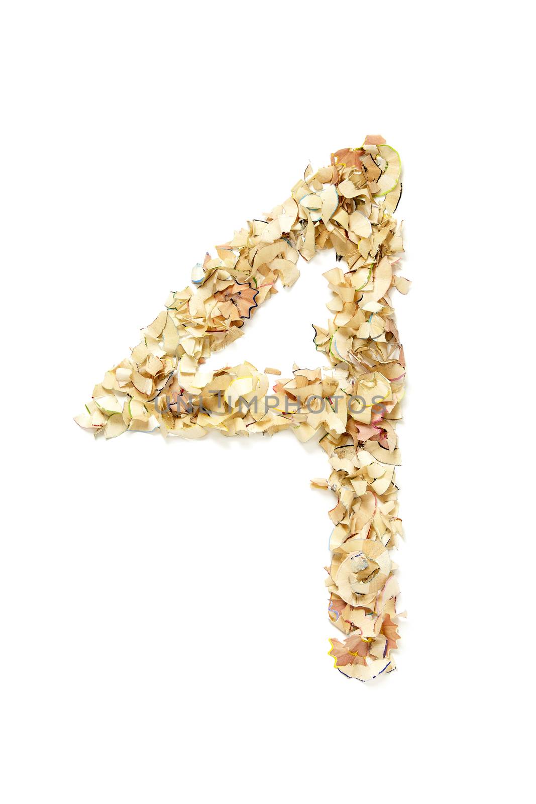 Number 4 made of pencil shavings for your project.
