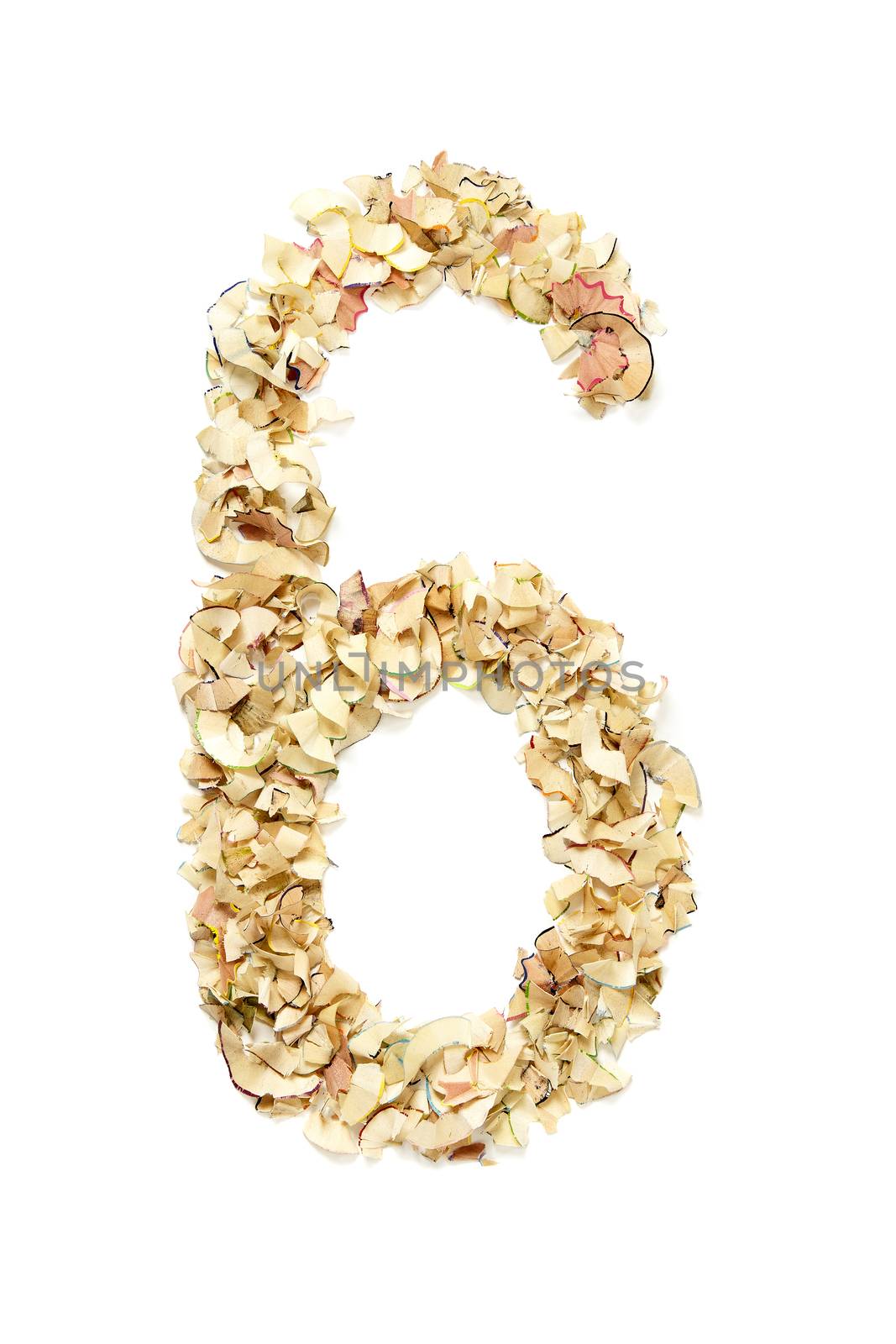 Number 6 made of pencil shavings for your project.