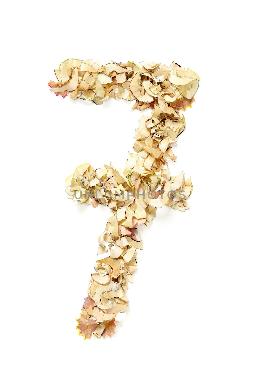 Number 7 made of pencil shavings
