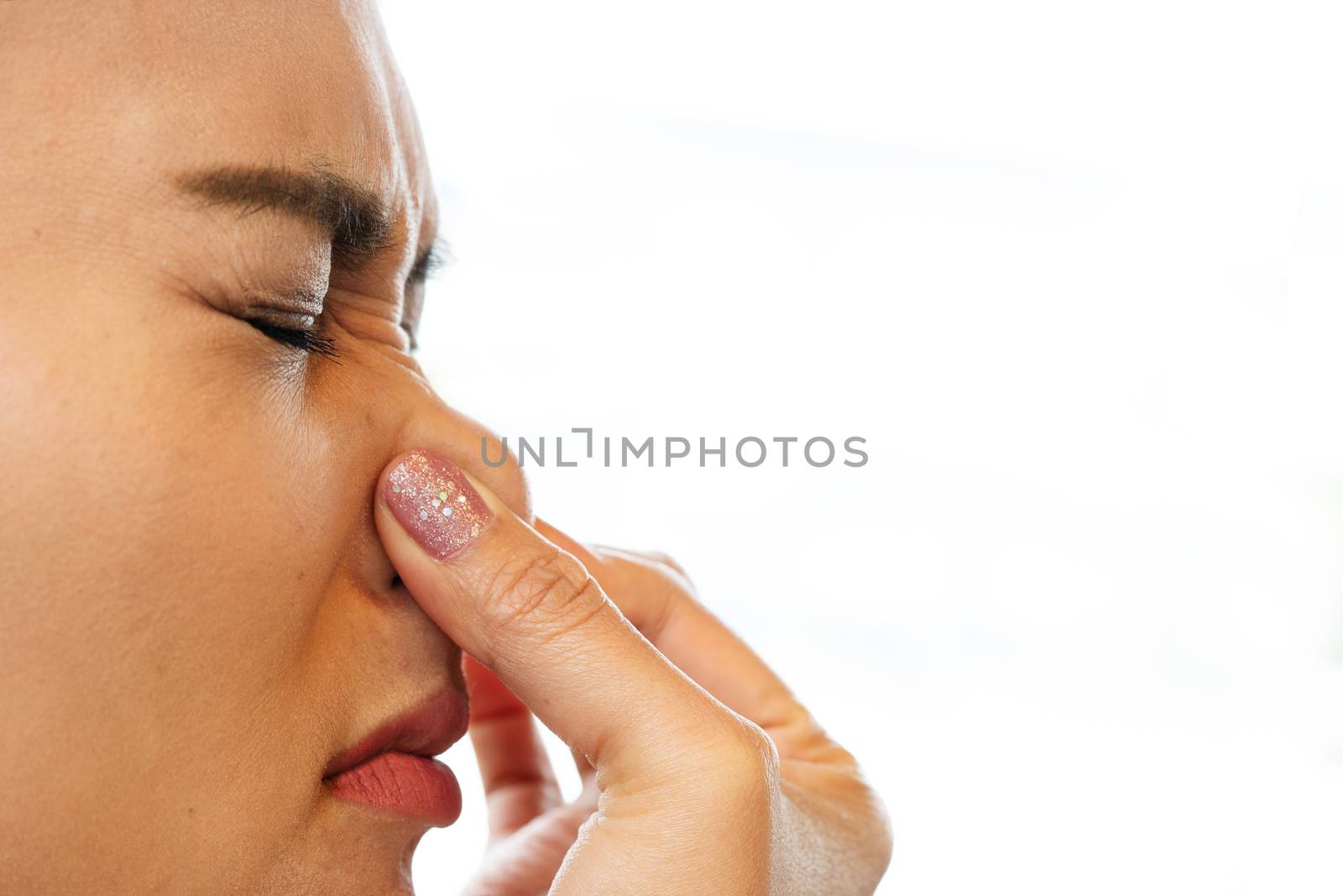 bad smell, woman close the nose, halitosis healthcare concept