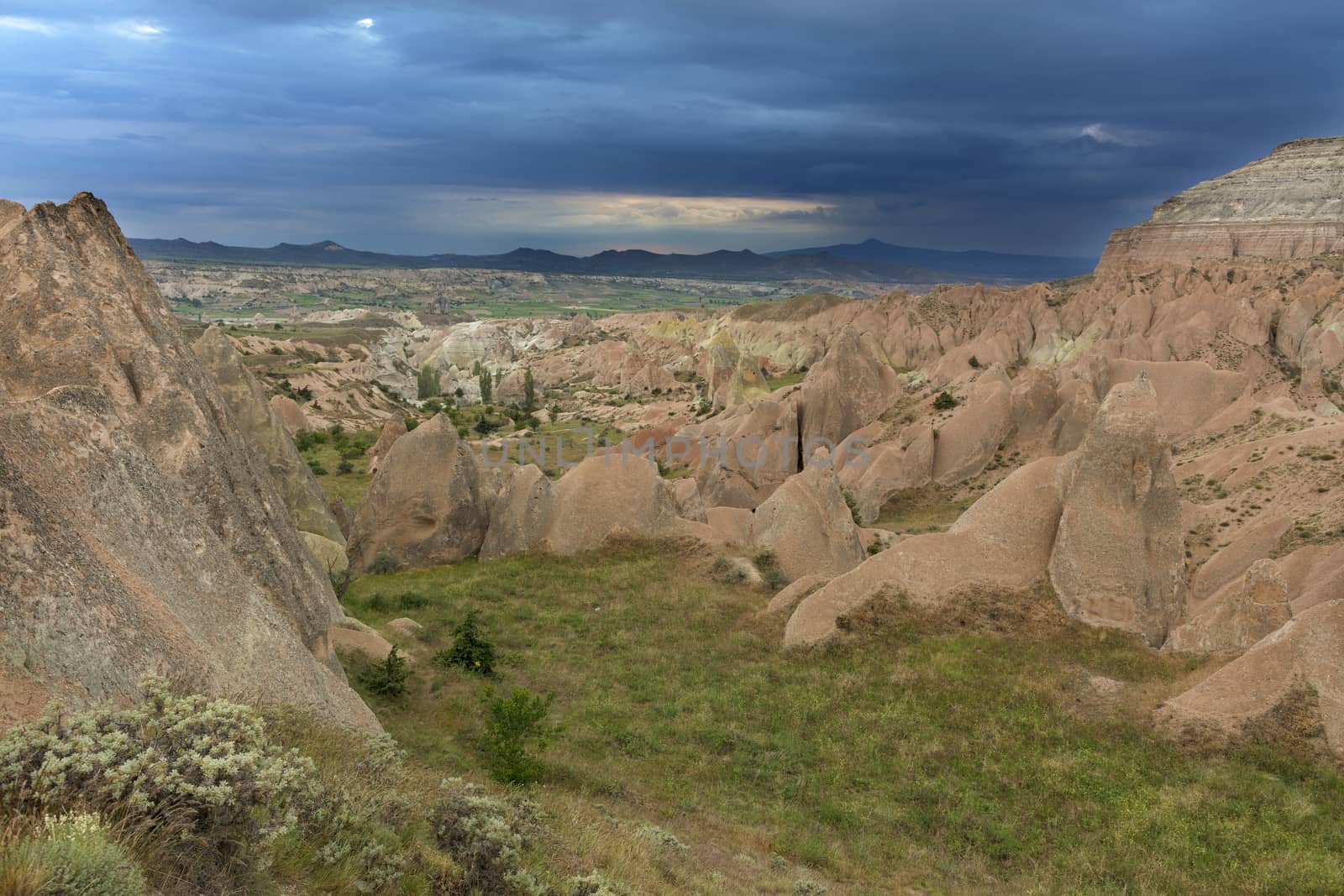 Beautiful unreal landscape of abandoned caves in the mountains of Cappadocia