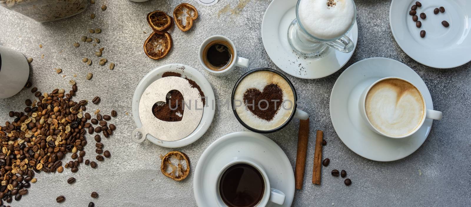 Coffee varieties on stone background by Elet