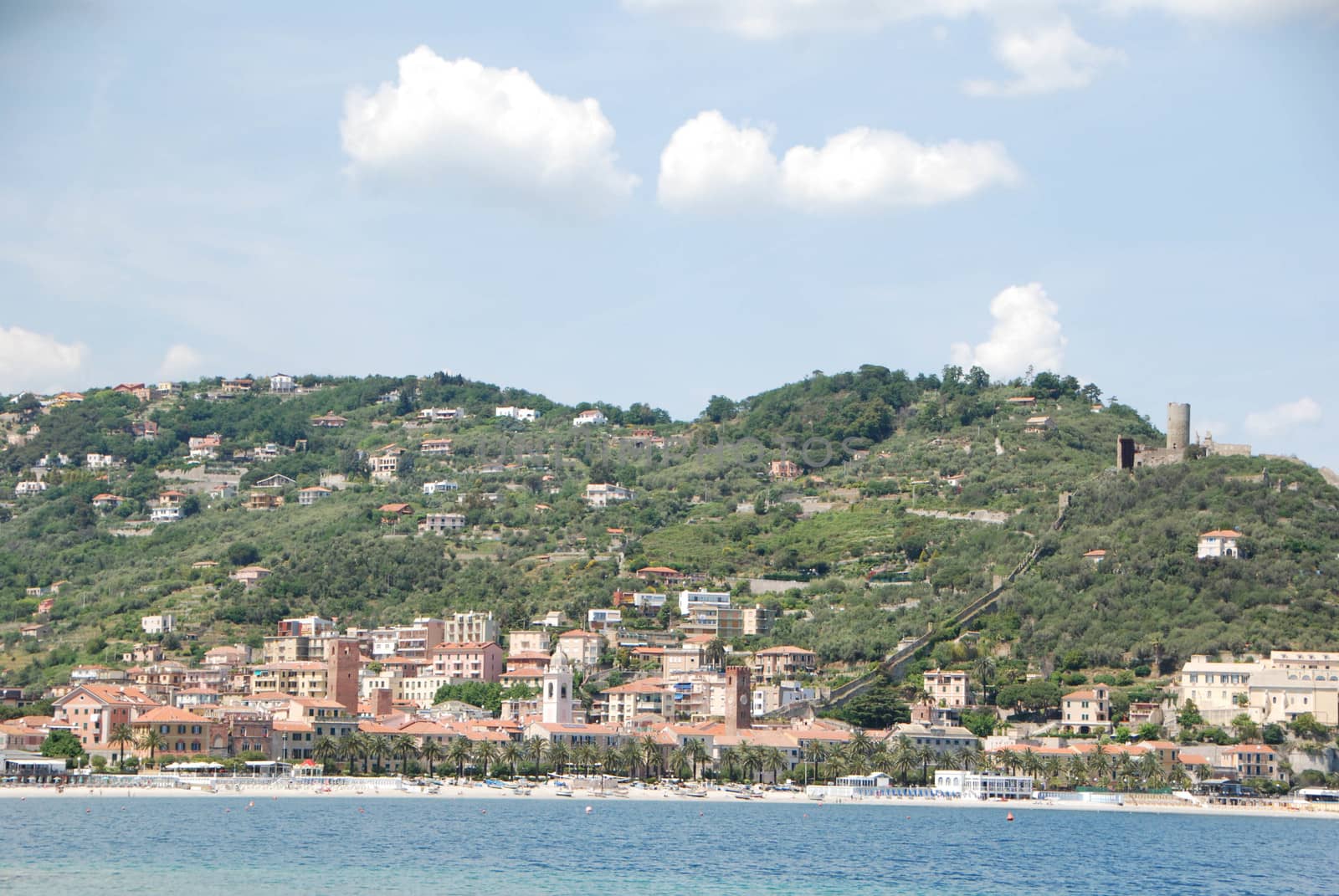 View of Noli from the beach, Liguria - Italy