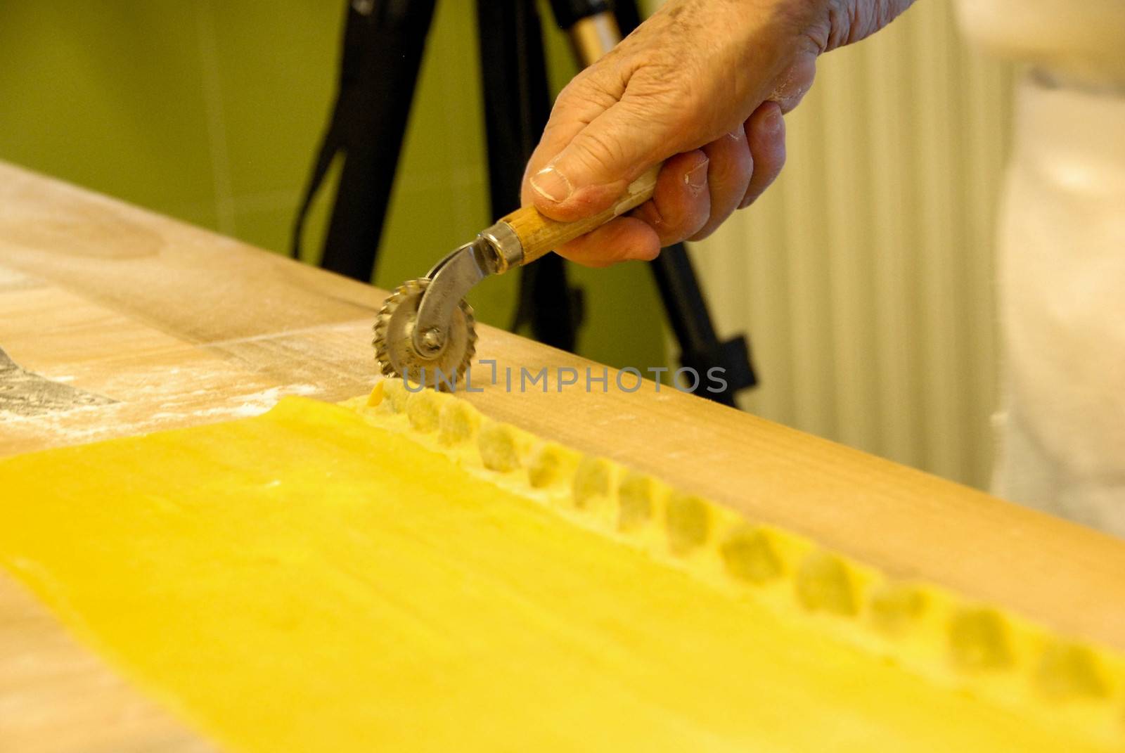 Preparation of agnolotti. Typical pasta of the Langhe, Piedmont - Italy