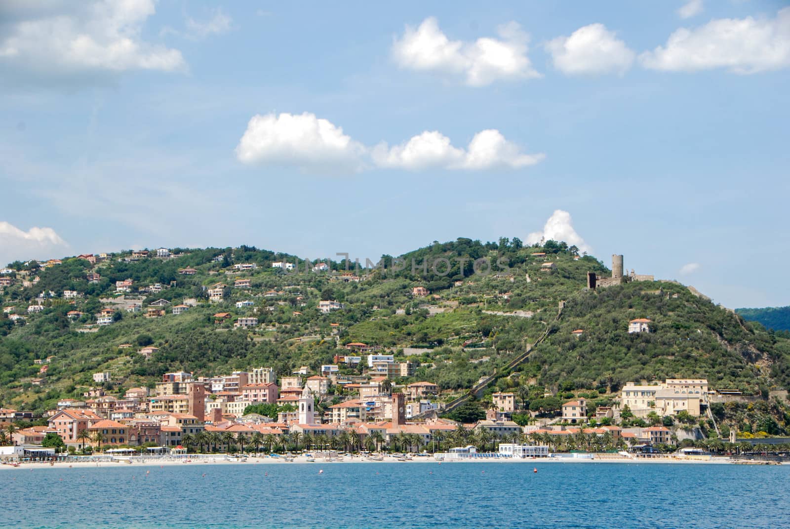 View of Noli from the beach, Liguria - Italy